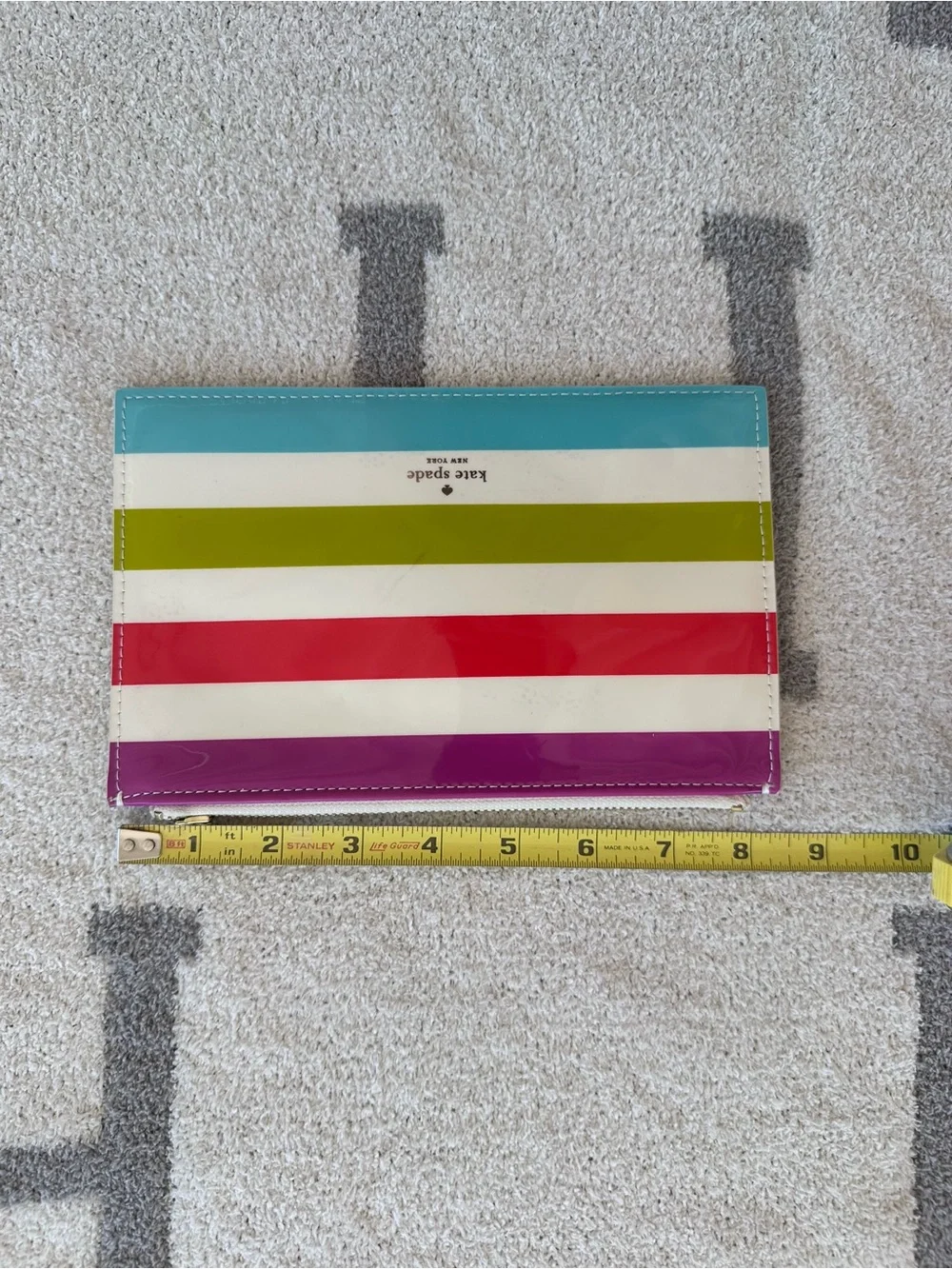 kate spade Multicolor Glossy Stripe Zip Pouch - Turquoise, Lime, Red, Purple